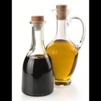 balsamic vinegar and olive oil in bottles